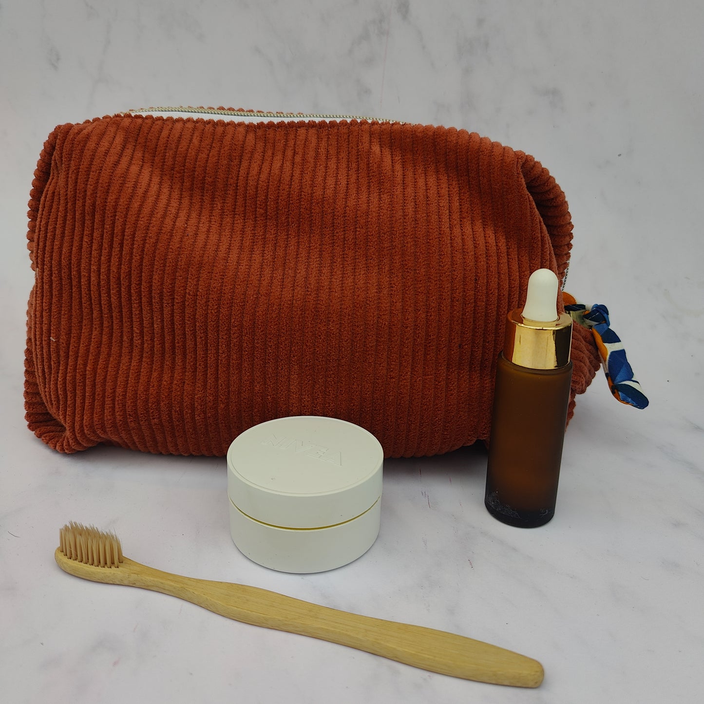 Handmade Large Toiletry Bag Rust With Oranges