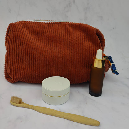 Handmade Large Toiletry Bag Rust With Oranges