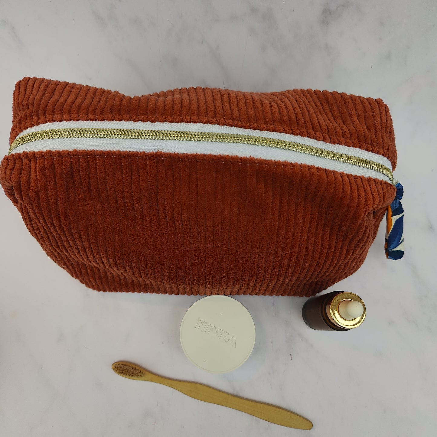 Handmade Large Toiletry Bag Rust With Oranges