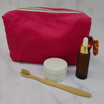 Handmade Large Cerise Toiletry Bag With Giraffe Print
