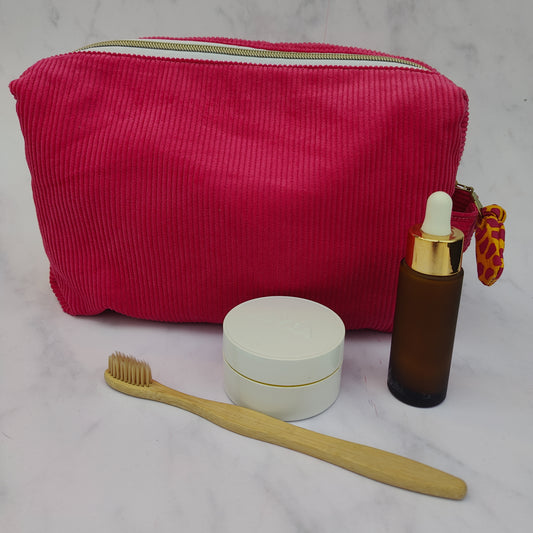Handmade Large Cerise Toiletry Bag With Giraffe Print