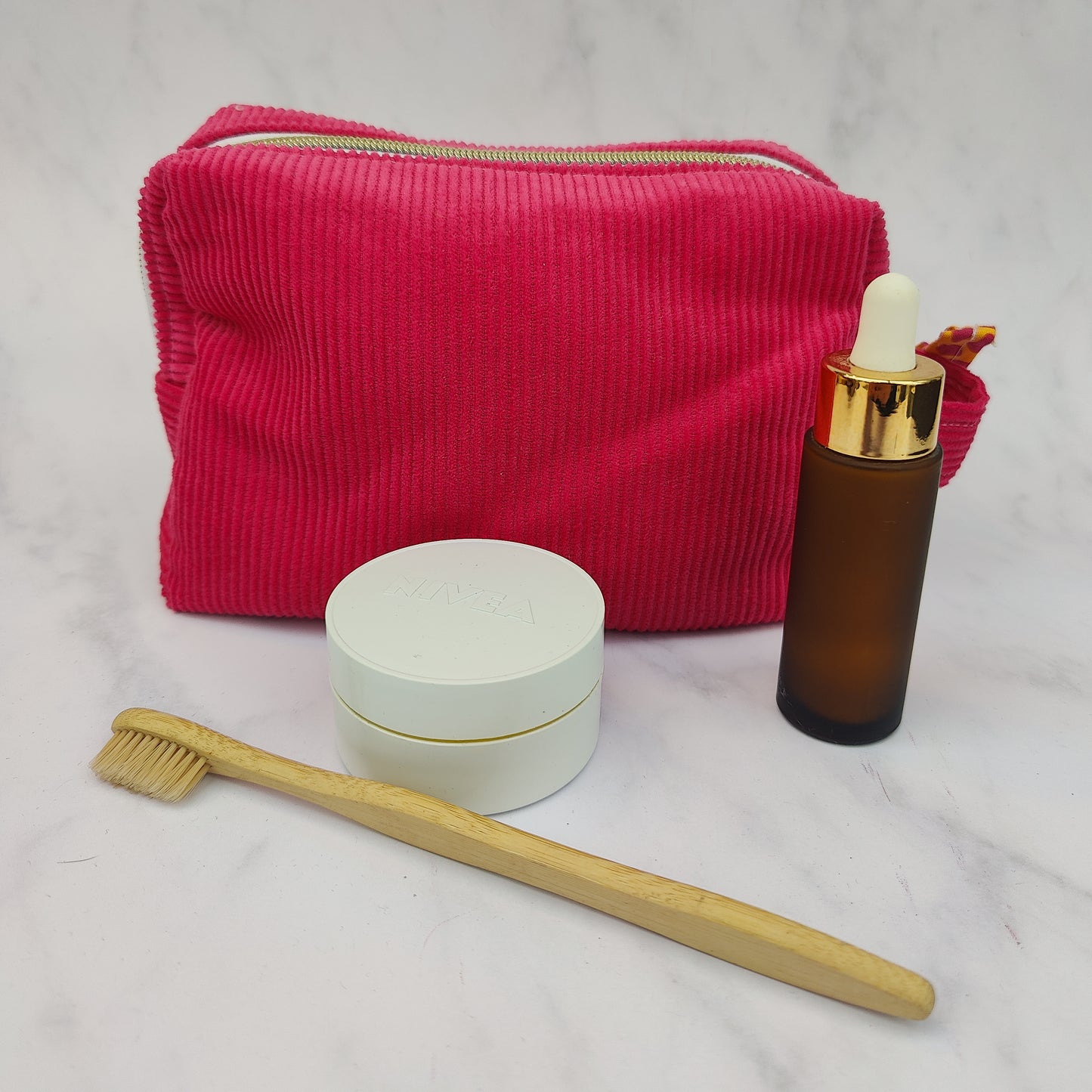 Handmade Regular Cerise Toiletry Bag With Giraffe Print