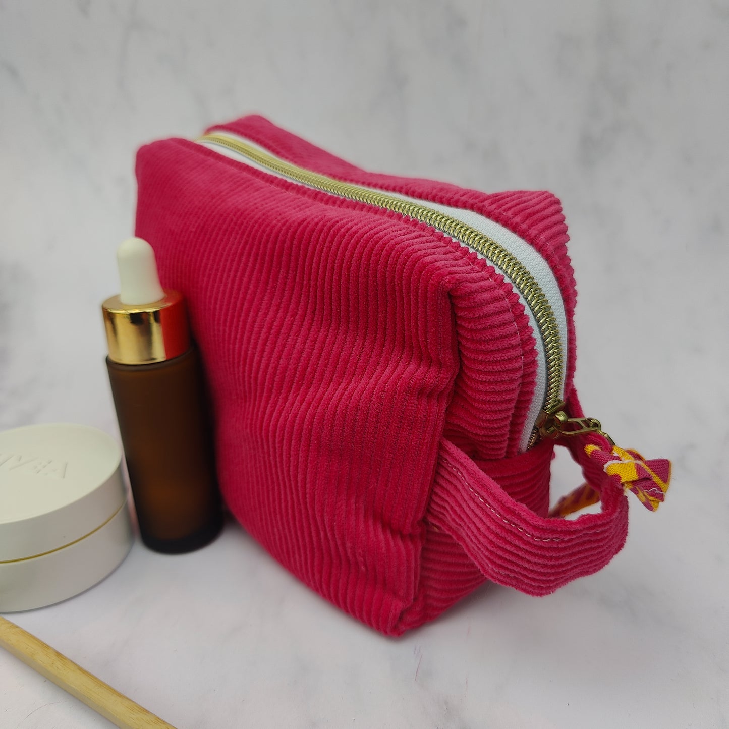 Handmade Regular Cerise Toiletry Bag With Giraffe Print
