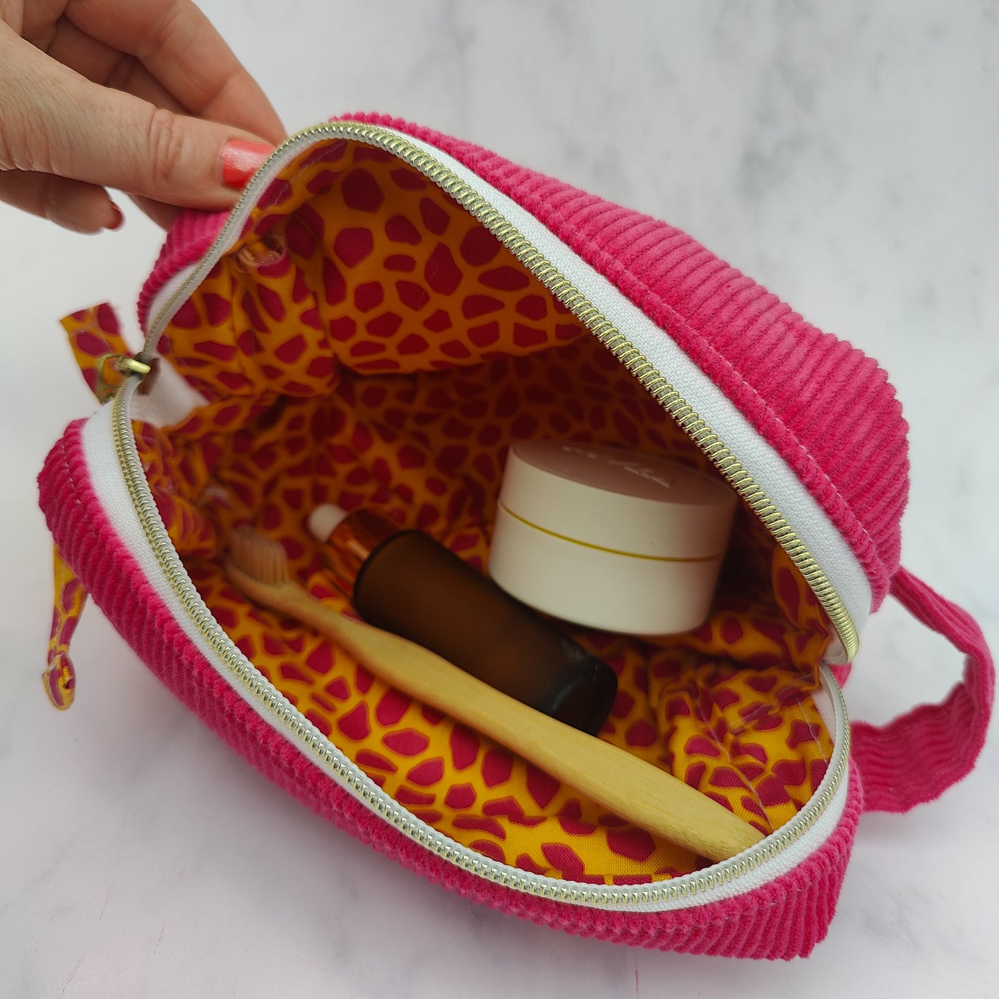 Handmade Regular Cerise Toiletry Bag With Giraffe Print