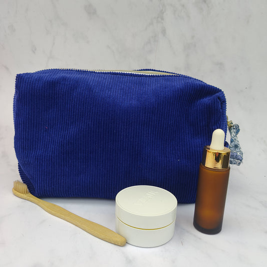 Handmade Regular Royal Blue Toiletry Bag With Blue Floral Lining