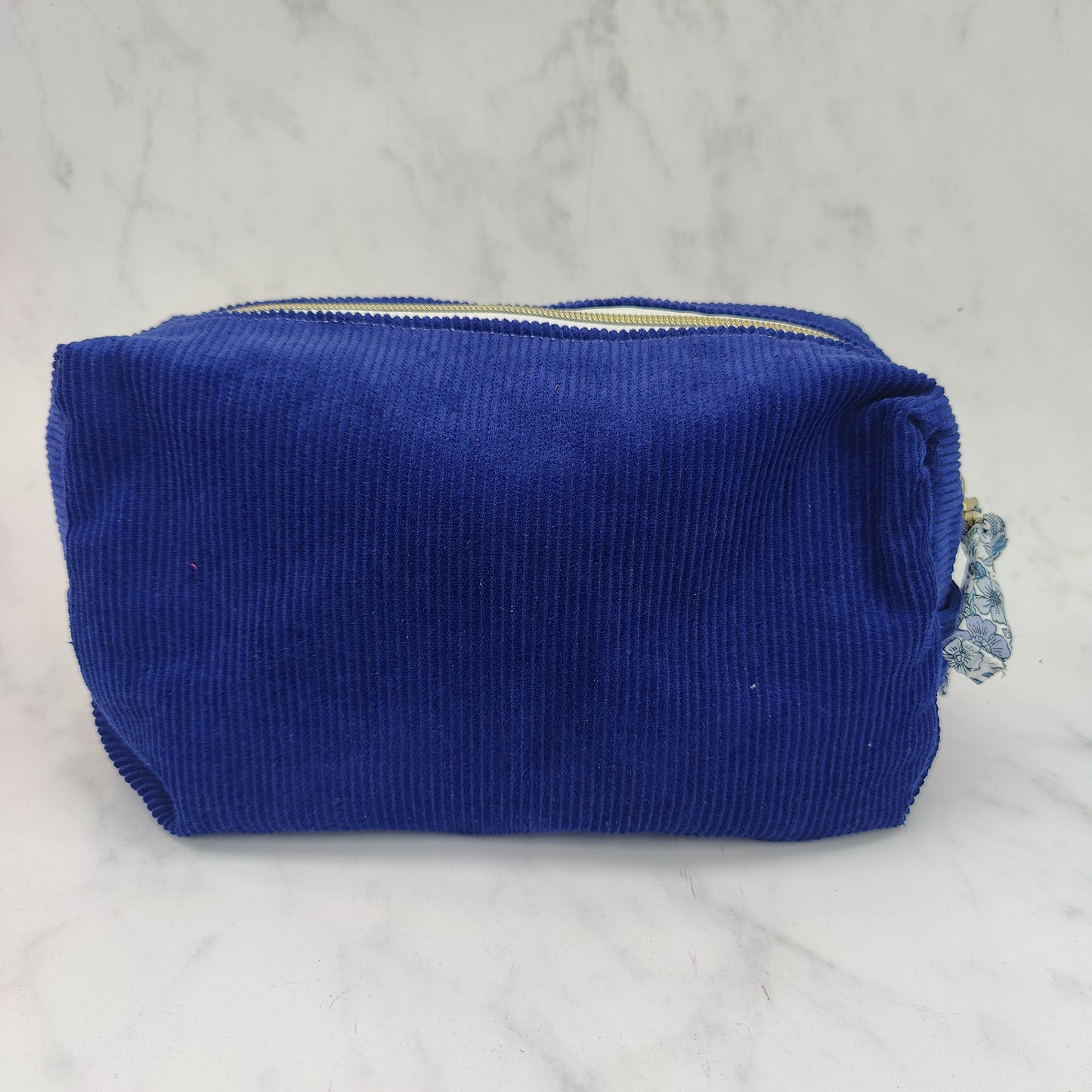 Handmade Regular Royal Blue Toiletry Bag With Blue Floral Lining