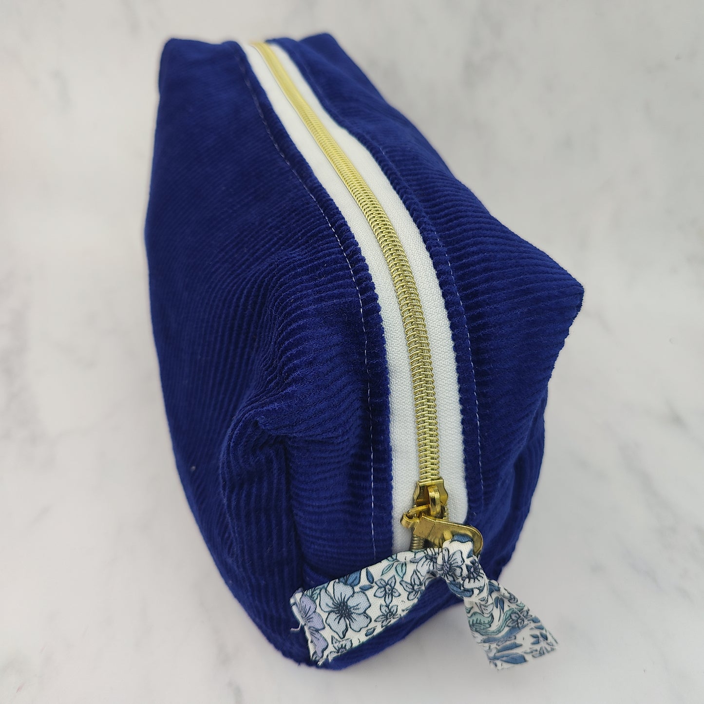 Handmade Regular Royal Blue Toiletry Bag With Blue Floral Lining