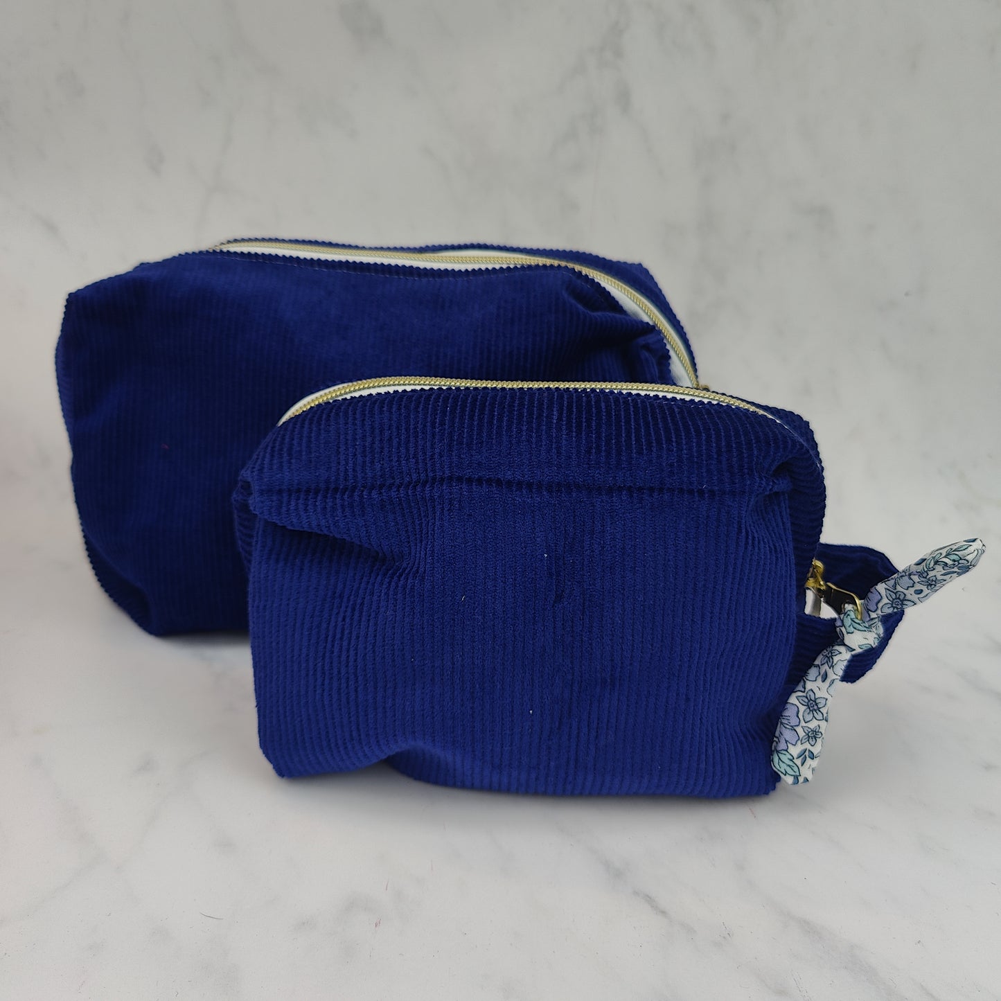 Handmade Regular Royal Blue Toiletry Bag With Blue Floral Lining