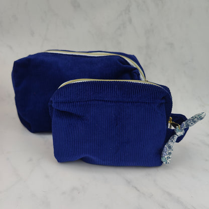 Handmade Regular Royal Blue Toiletry Bag With Blue Floral Lining