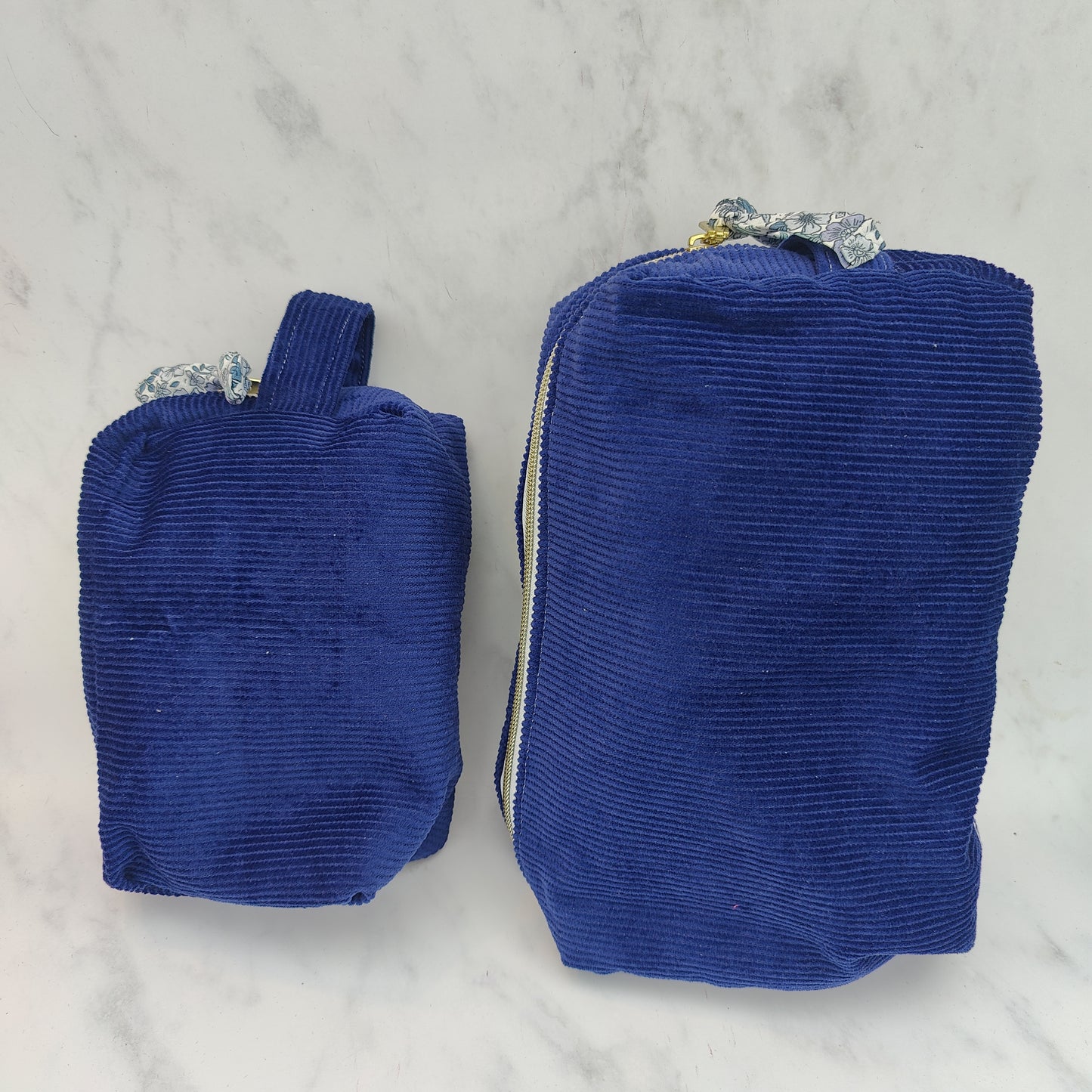 Handmade Regular Royal Blue Toiletry Bag With Blue Floral Lining