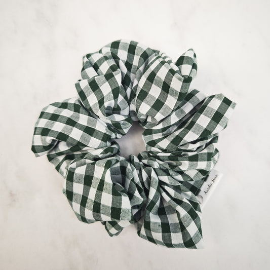 Forest Green Gingham Hair Scrunchie Large