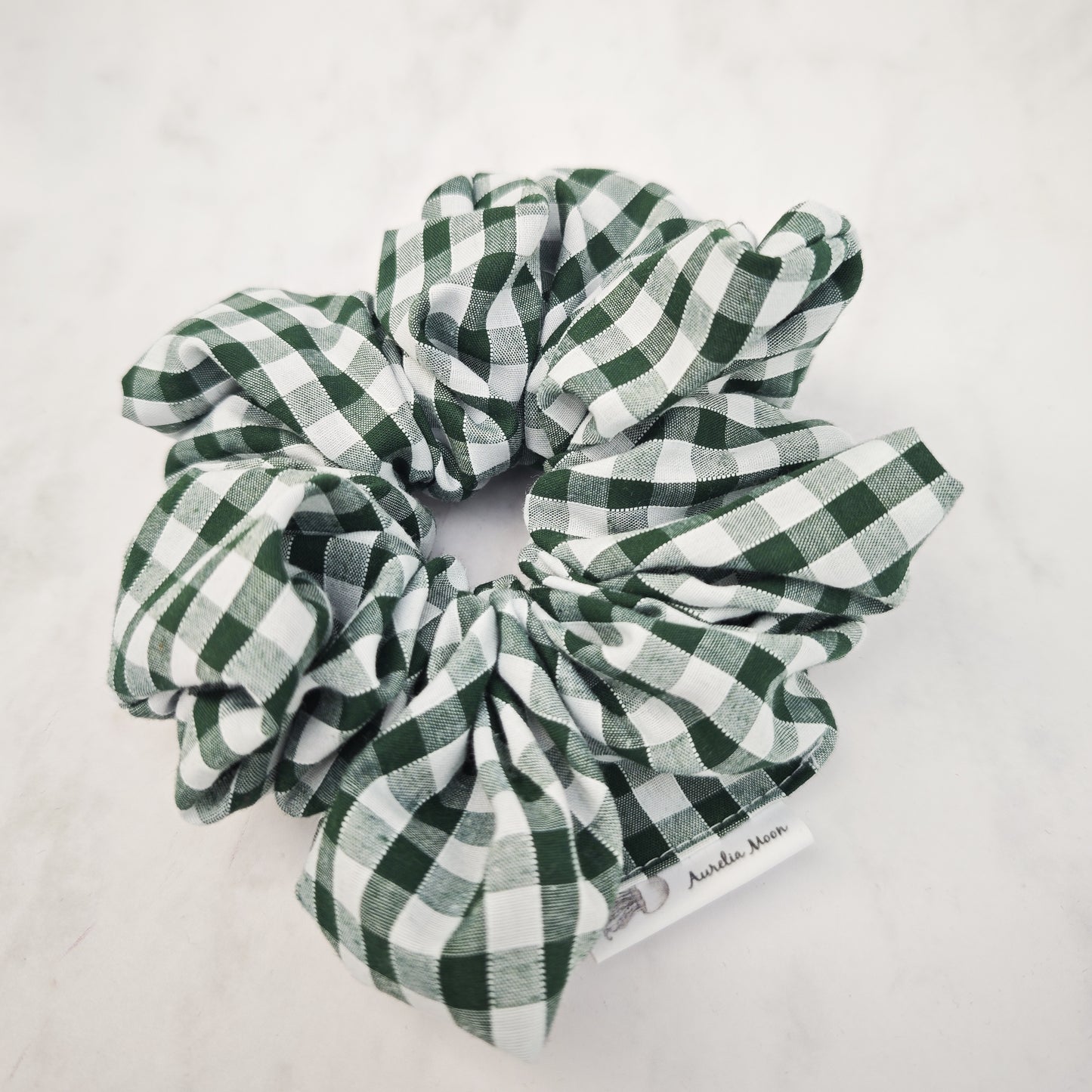 Forest Green Gingham Hair Scrunchie Large