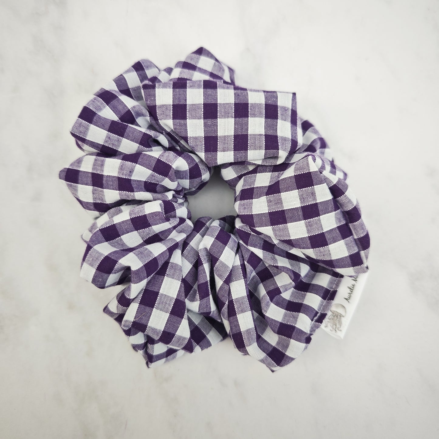 Purple Gingham Hair Scrunchie