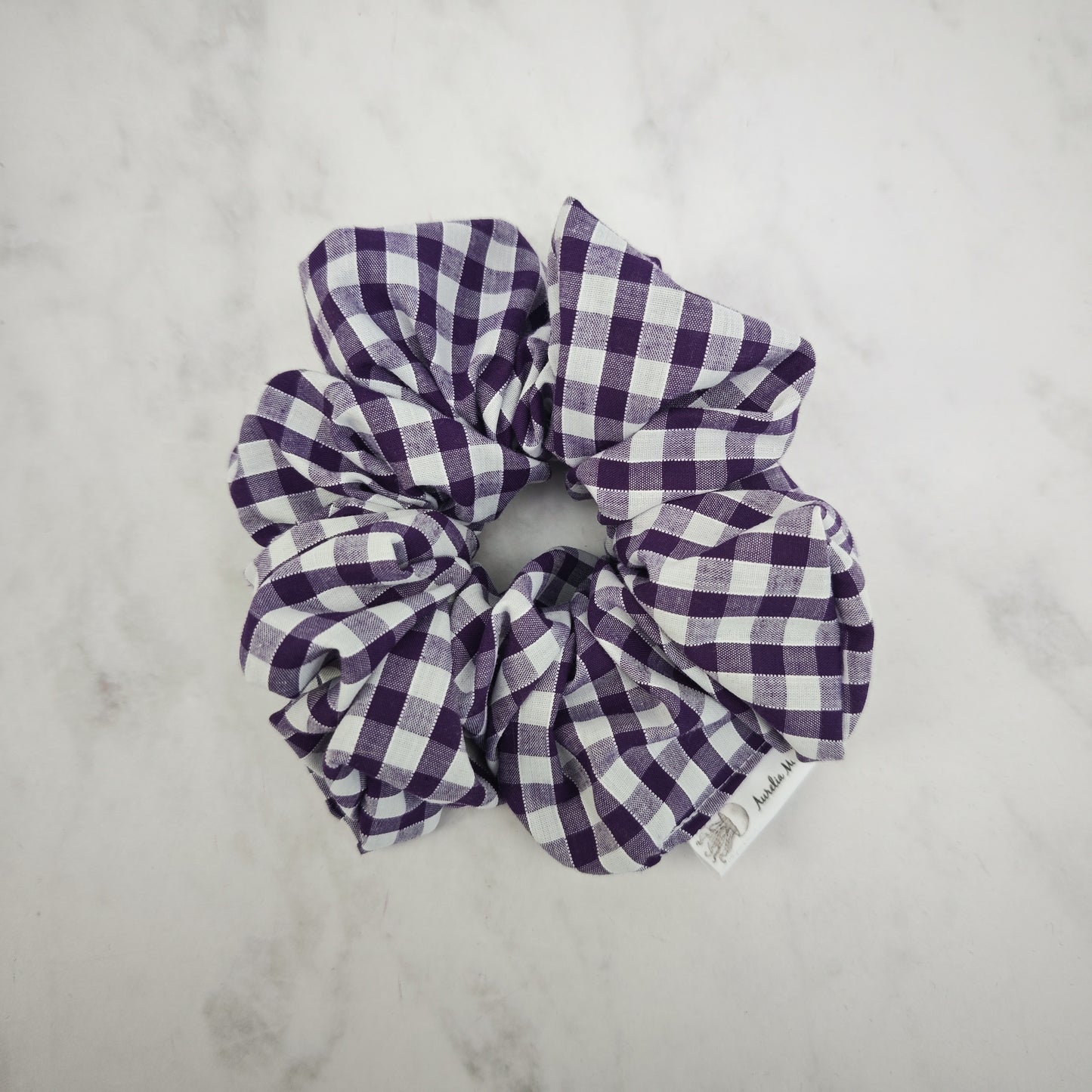 Purple Gingham Hair Scrunchie