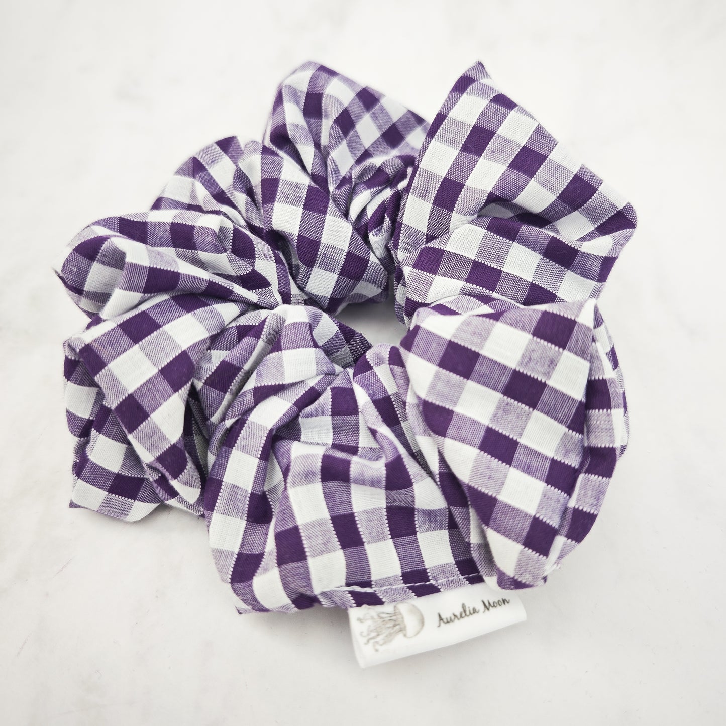 Purple Gingham Hair Scrunchie