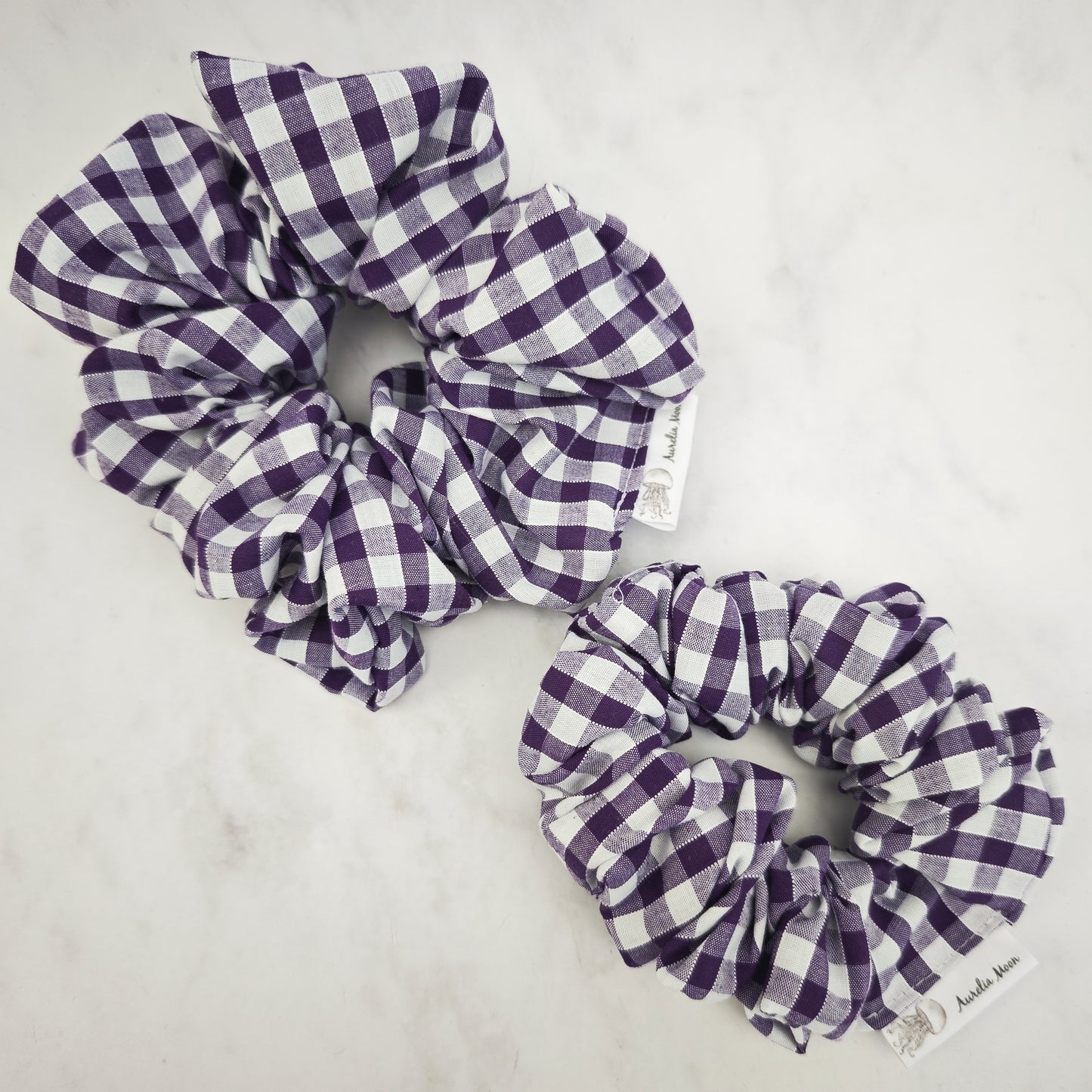 Purple Gingham Hair Scrunchie Regular