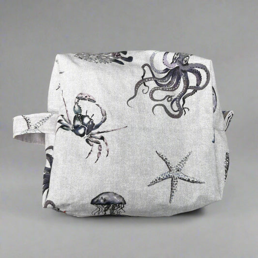 Large Light Grey Ocean Cosmetic Pouch